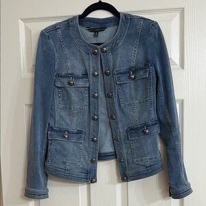 White House Black Market Buttoned Blue Jean Jacket